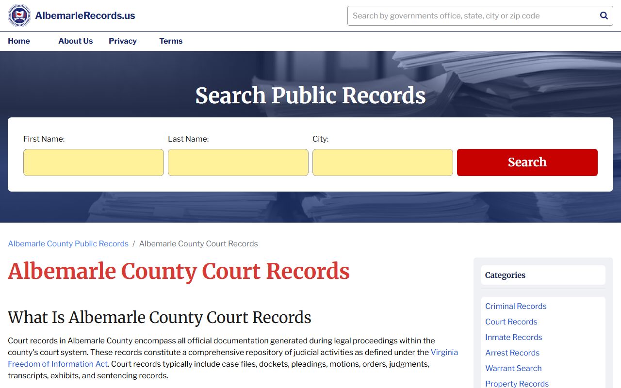 Albemarle County probate court records search portal