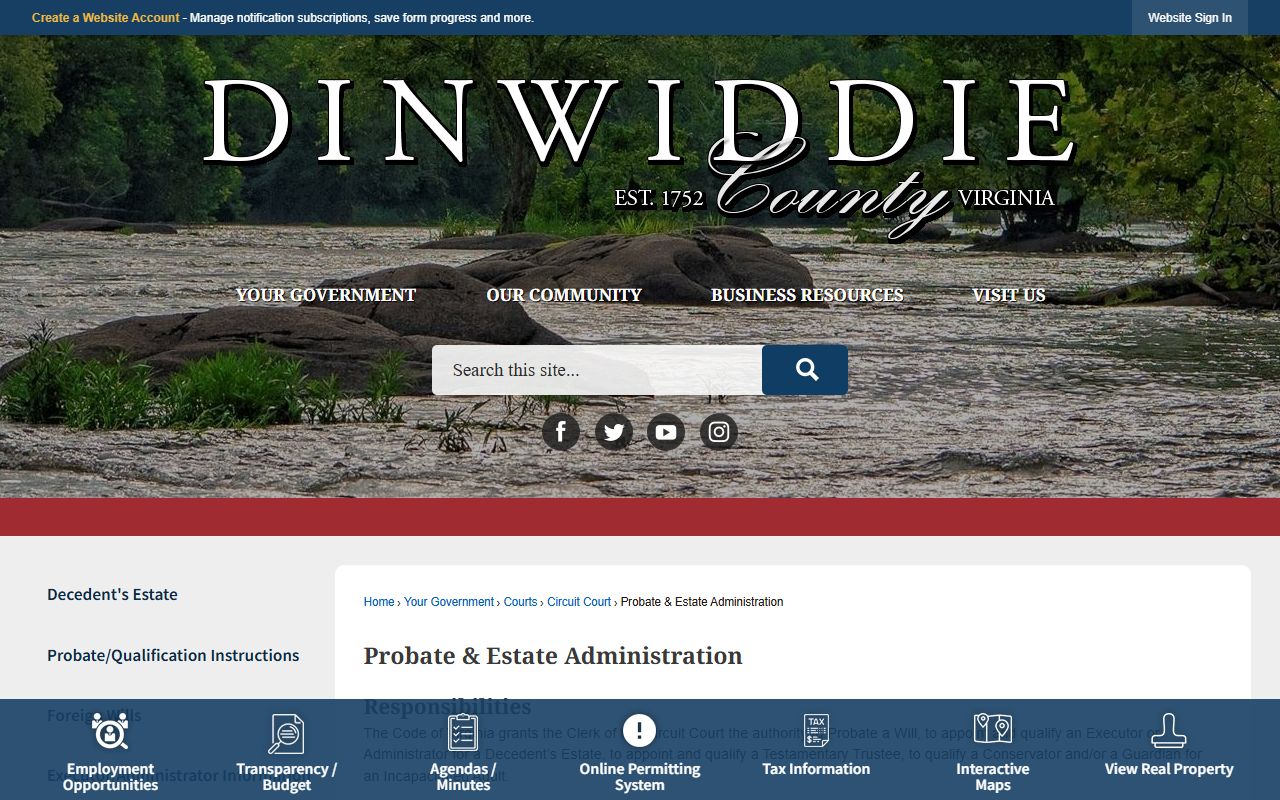 Dinwiddie County probate court records and estate administration page
