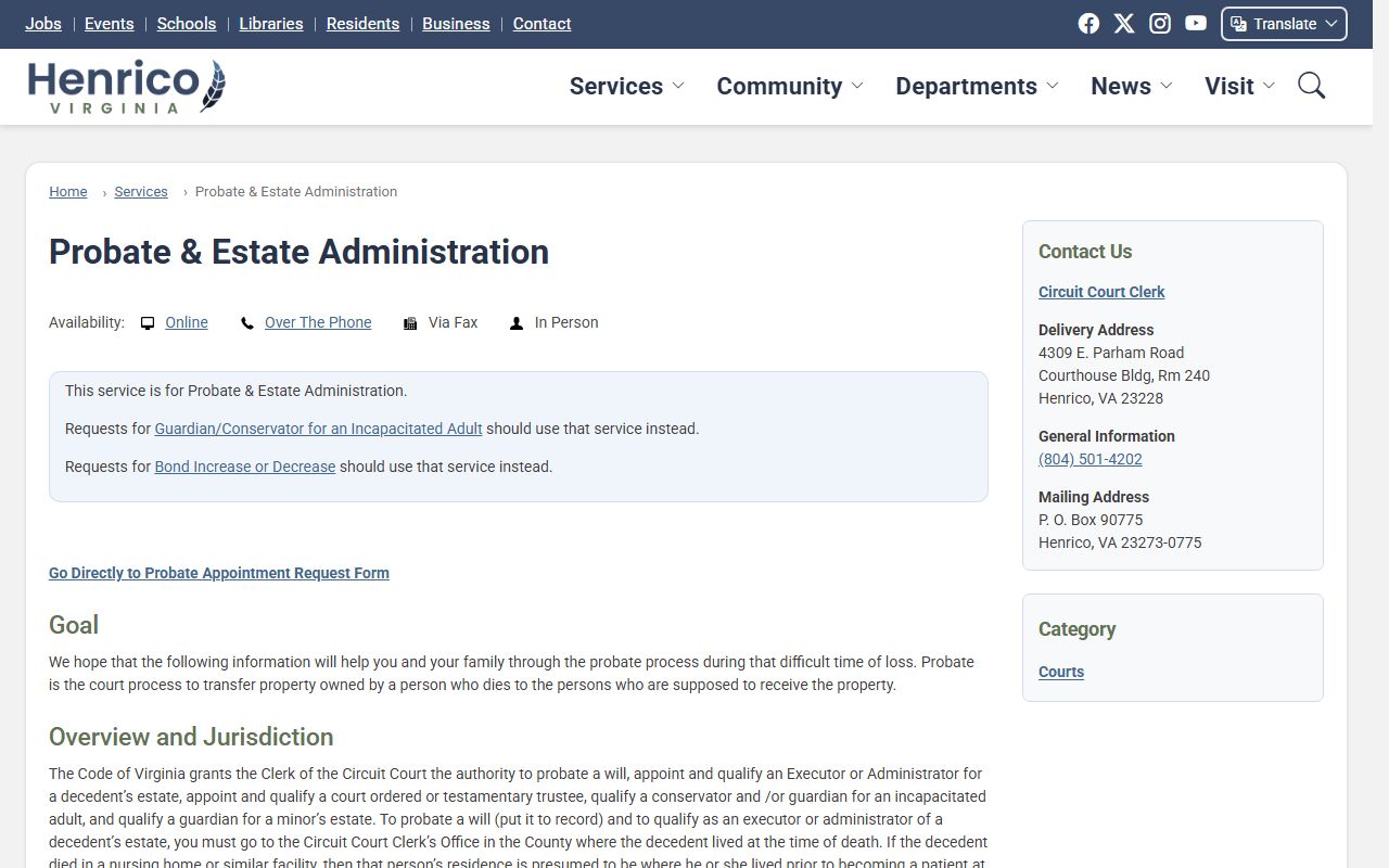 Henrico County Virginia probate court records page