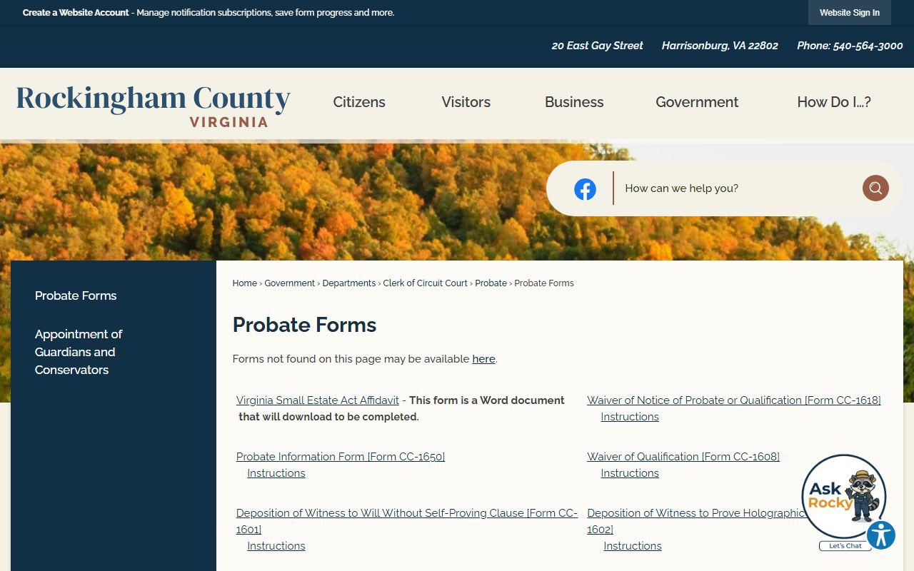Rockingham County probate forms page