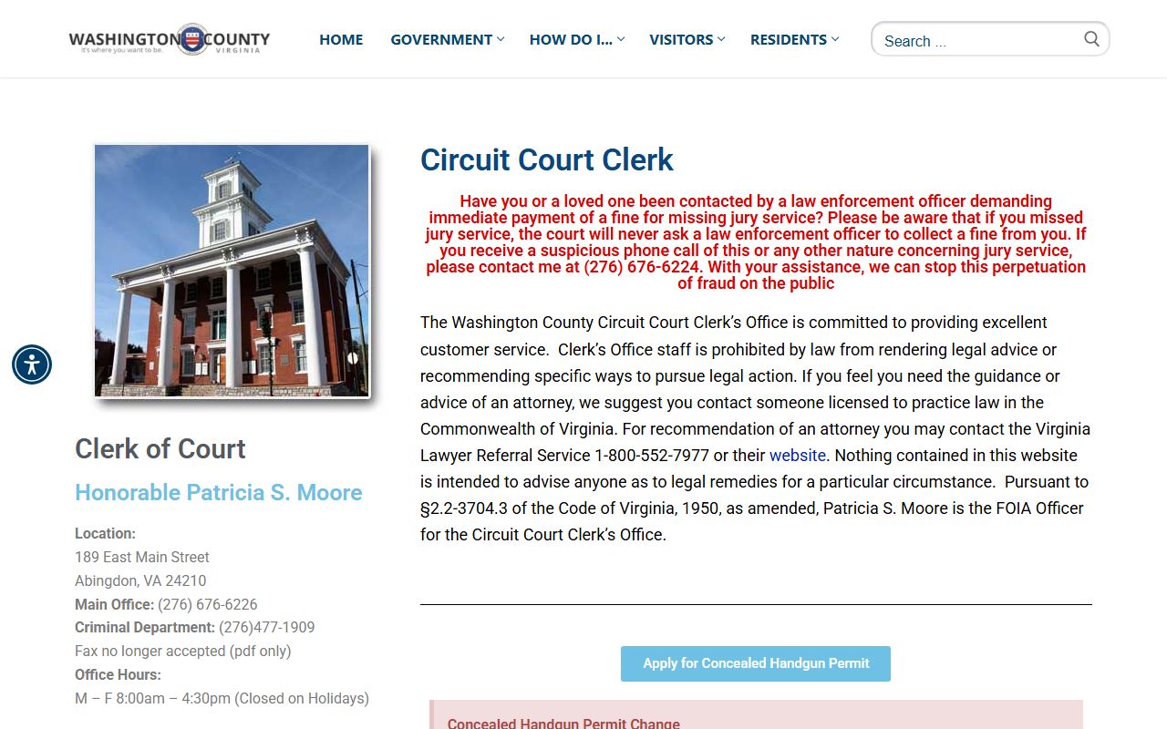 Washington County Virginia Circuit Court Clerk probate court records