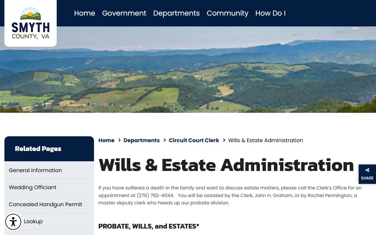 Smyth County Virginia probate court records and estate administration
