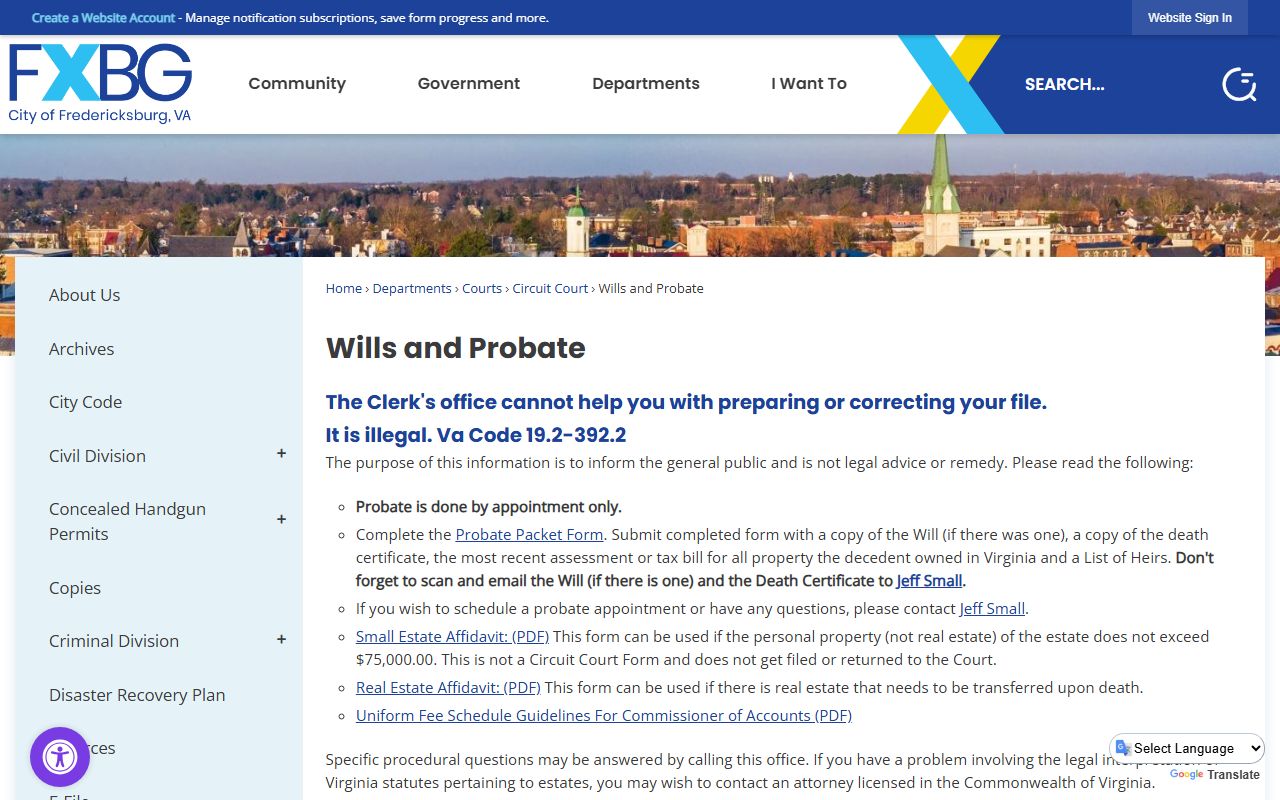 Fredericksburg Virginia wills and probate court records guide