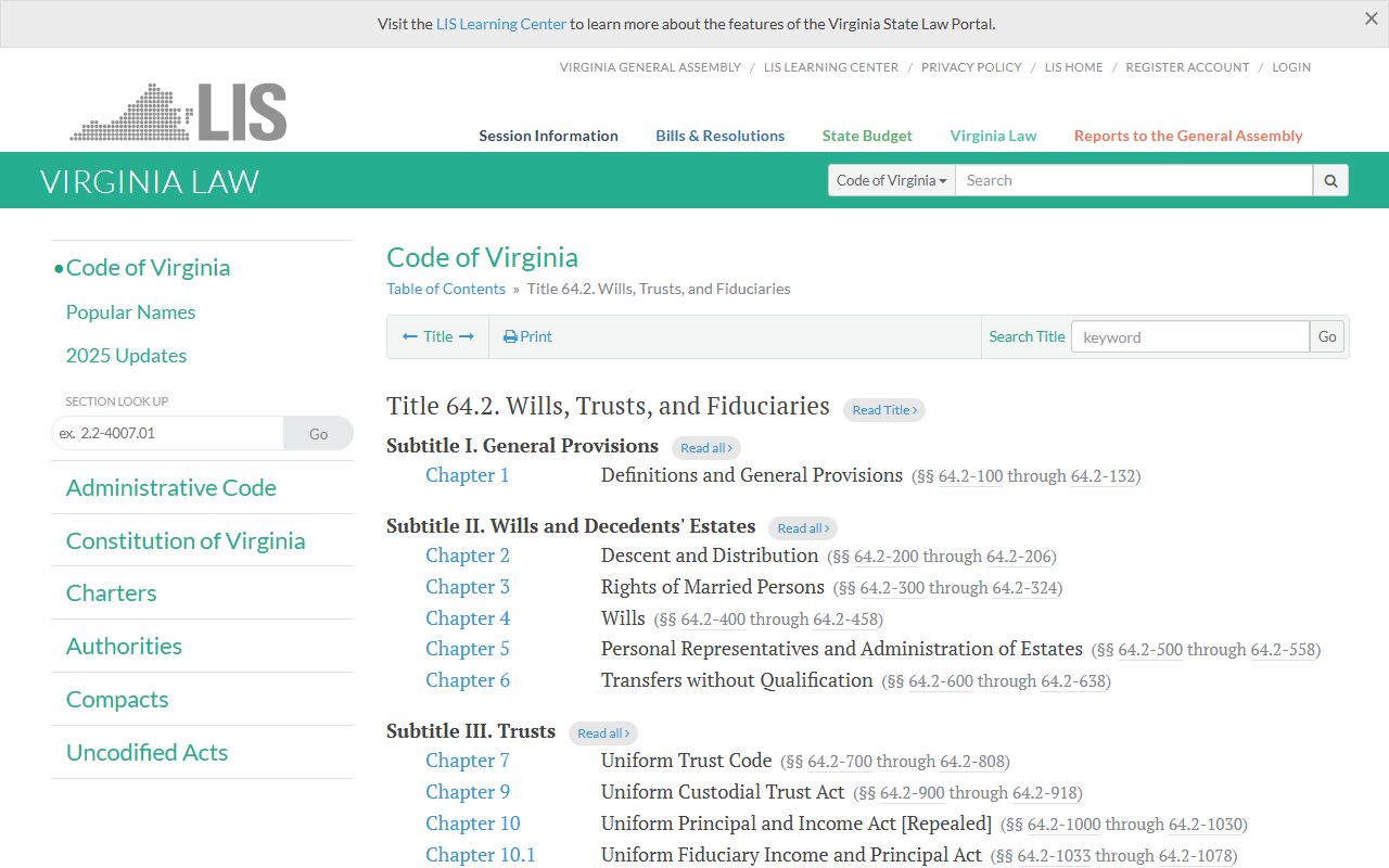 Virginia Code Title 64.2 governing probate court records