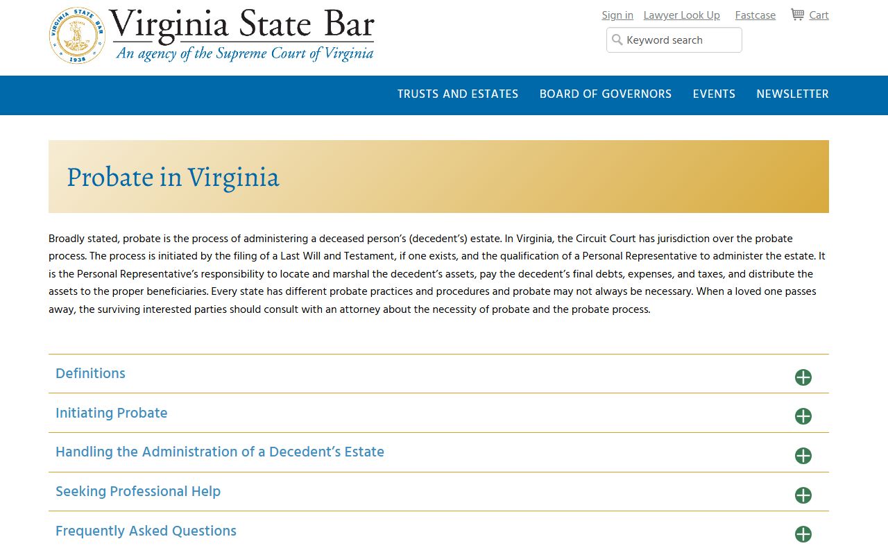 Virginia State Bar probate court records information